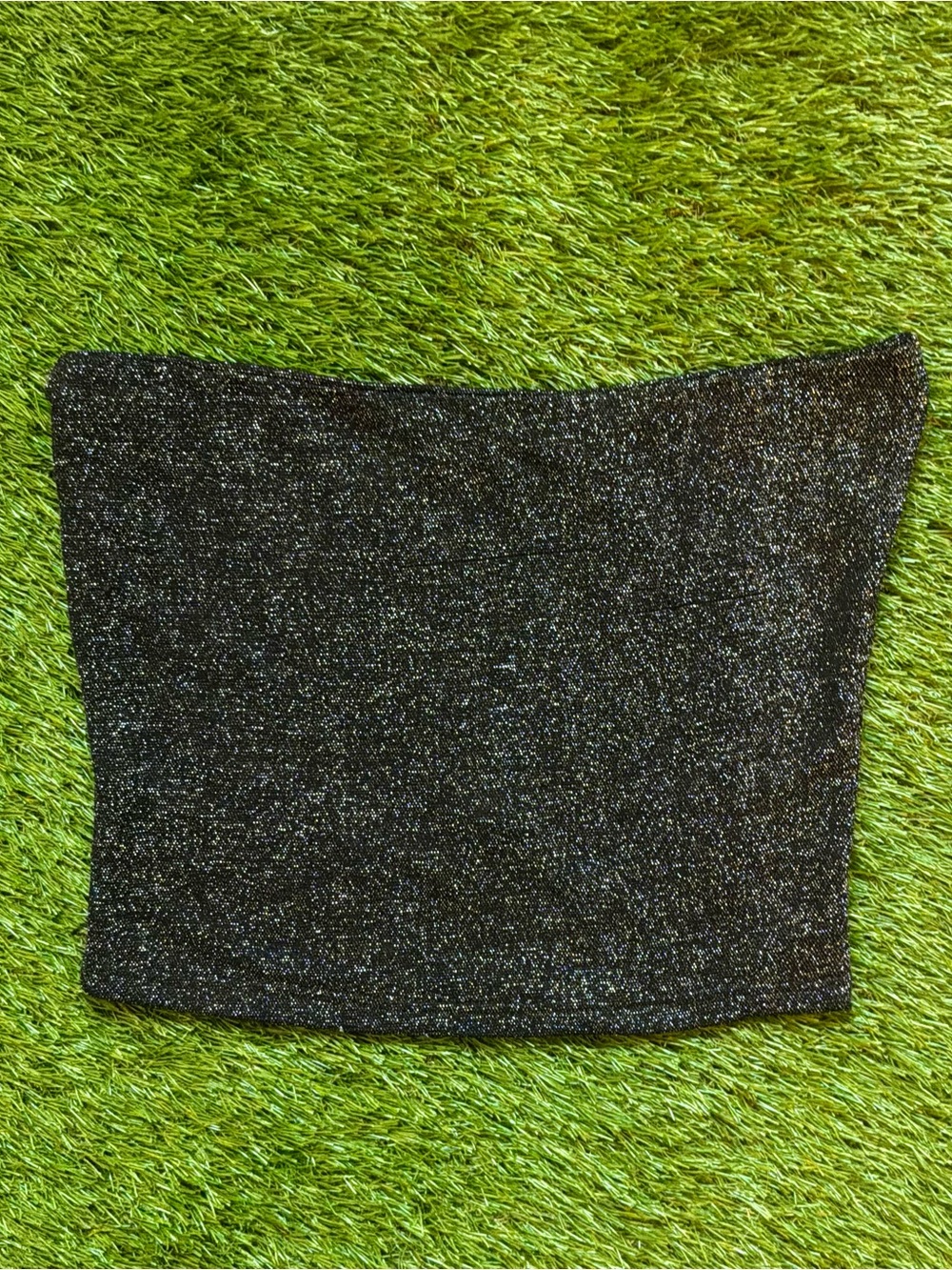 Glamorous Black Silver Glitter Sparkle Open Back Tube Crop Top US 6